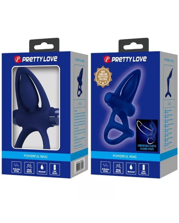 PRETTY LOVE - MAT DOUBLE ANNEAU AVEC VIBRATION & STIMULATEUR BLEU PRETTY LOVE - MAT DOUBLE ANNEAU AVEC VIBRATION & STIMULATEUR BLEU
