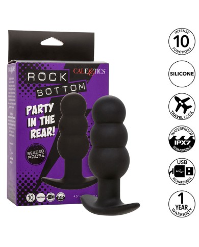 CALEXOTICS - ROCK BOTTOM PLUG ANAL PERLÉ 10 VIBRATIONS SILICONE NOIR