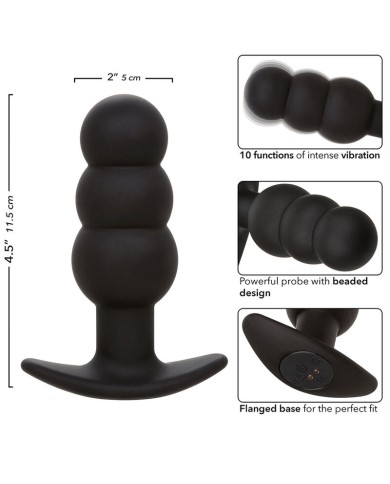 CALEXOTICS - ROCK BOTTOM PLUG ANAL PERLÉ 10 VIBRATIONS SILICONE NOIR