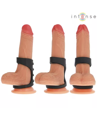 INTENSE - THEO ANNEAU PÉNIS DOUBLE SILICONE NOIR MODÈLE 3