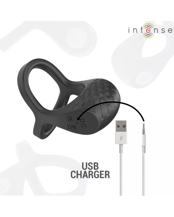 INTENSE - ALEX VIBRATEUR DOUBLE ANNEAU PÉNIS 10 VIBRATIONS NOIR