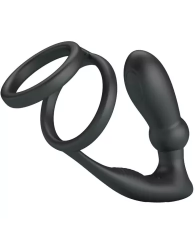 PRETTY LOVE - ANNEAU PÉNIS EMONI + PLUG ANAL 12 VIBRATIONS NOIR