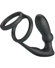 PRETTY LOVE - ANNEAU PÉNIS EMONI + PLUG ANAL 12 VIBRATIONS NOIR