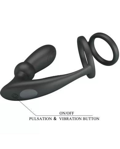 PRETTY LOVE - ANNEAU PÉNIS EMONI + PLUG ANAL 12 VIBRATIONS NOIR