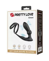 PRETTY LOVE - ANNEAU PÉNIS EMONI + PLUG ANAL 12 VIBRATIONS NOIR