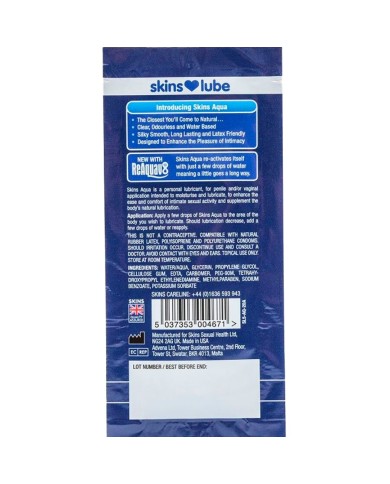 SKINS - AQUA LUBRIFIANT À BASE D'EAU DOSE UNIQUE 5 ML