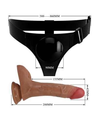 PRETTY LOVE - SLIP HARNAIS UNIVERSEL AVEC GODE VIBRANT ET SQUIRTING 15,5 CM MULATO