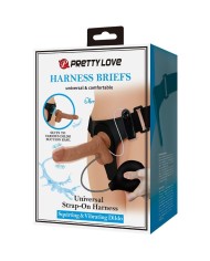 PRETTY LOVE - SLIP HARNAIS UNIVERSEL AVEC GODE VIBRANT ET SQUIRTING 15,5 CM MULATO