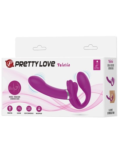 PRETTY LOVE - VIBRATEUR DOUBLE STRAP-ON VALERIE 12 VIBRATIONS VIOLET