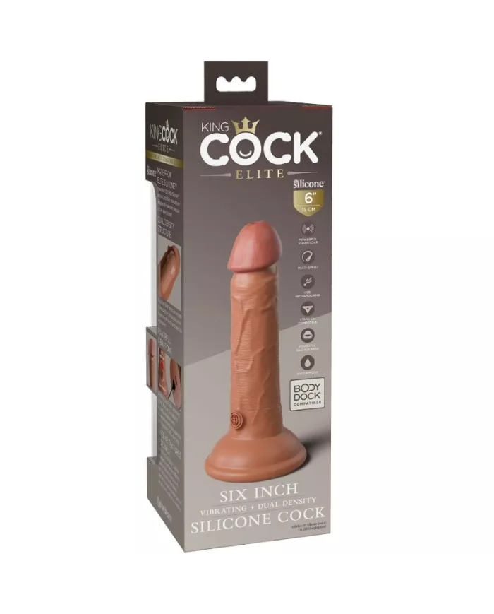 KING COCK - ELITE GODE RÉALISTE VIBRANT & SILICONE 15.2 CM CARAMEL