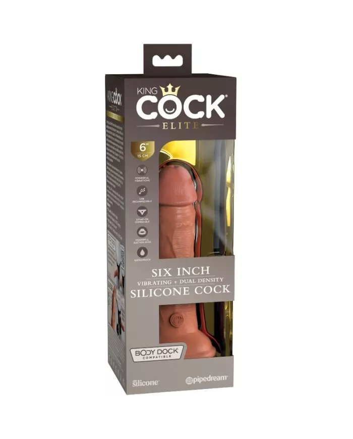 KING COCK - ELITE GODE RÉALISTE VIBRANT & SILICONE 15.2 CM CARAMEL