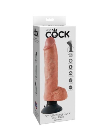 KING COCK - GODE VIBRANT AVEC TESTICULES 25.5 CM COULEUR NATURELLE