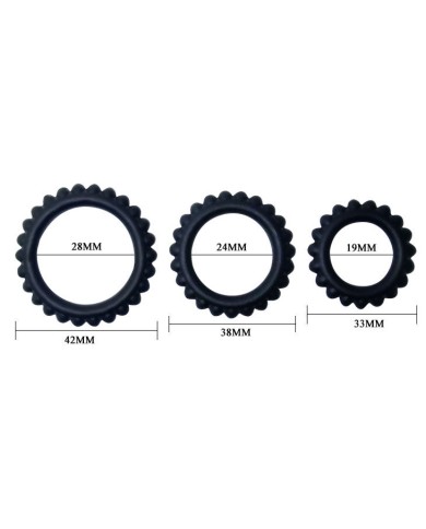 BAILE - TITAN SET 3 PCS COCK RING NOIR 2.8 + 2.4 + 1.9 CM