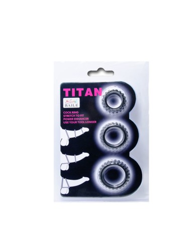 BAILE - TITAN SET 3 PCS COCK RING NOIR 2.8 + 2.4 + 1.9 CM