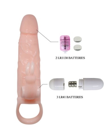 BAILE - COUVERCLE DE PÉNIS BRAVE MAN AVEC CHAIR DE LAPIN ET DOUBLE MOTEUR 16.5 CM