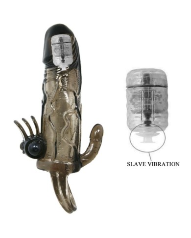 BAILE - COUVRE-PÉNIS BRAVE MAN AVEC STIMULATION CLITO ET ANAL DOUBLE BULLET NOIR 16.5 CM