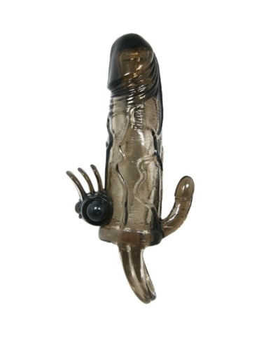 BAILE - COUVRE-PÉNIS BRAVE MAN AVEC STIMULATION CLITO ET ANAL DOUBLE BULLET NOIR 16.5 CM