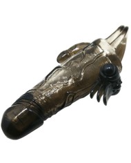 BAILE - COUVRE-PÉNIS BRAVE MAN AVEC STIMULATION CLITO ET ANAL DOUBLE BULLET NOIR 16.5 CM