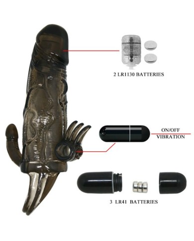BAILE - COUVRE-PÉNIS BRAVE MAN AVEC STIMULATION CLITO ET ANAL DOUBLE BULLET NOIR 16.5 CM