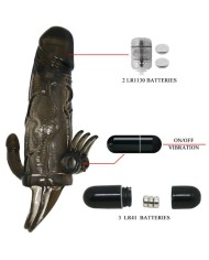 BAILE - COUVRE-PÉNIS BRAVE MAN AVEC STIMULATION CLITO ET ANAL DOUBLE BULLET NOIR 16.5 CM