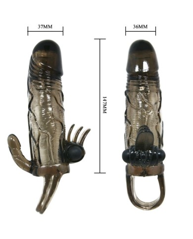 BAILE - COUVRE-PÉNIS BRAVE MAN AVEC STIMULATION CLITO ET ANAL DOUBLE BULLET NOIR 16.5 CM