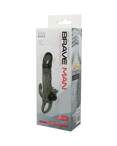 BAILE - COUVRE-PÉNIS BRAVE MAN AVEC STIMULATION CLITO ET ANAL DOUBLE BULLET NOIR 16.5 CM