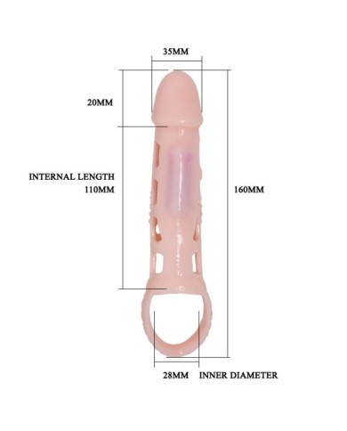 BAILE - COUVERTURE DEXTENSION DE PÉNIS AVEC VIBRATION ET SANGLE NATURELLE 13,5 CM