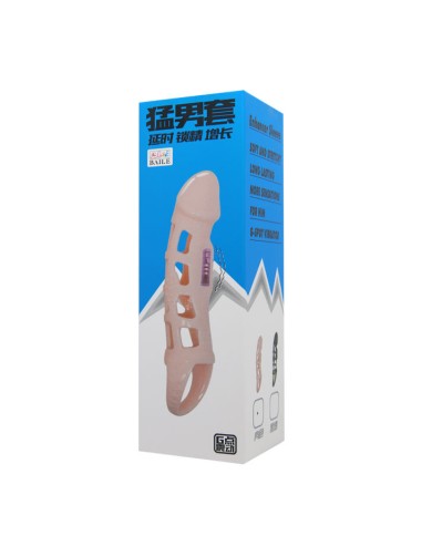 BAILE - COUVERTURE DEXTENSION DE PÉNIS AVEC VIBRATION ET SANGLE NATURELLE 13,5 CM