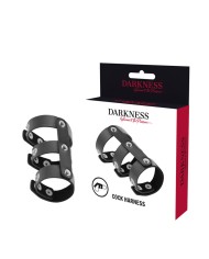 DARKNESS - DOUBLE ANNEAU DE PÉNIS ET TESTICULES EN CUIR RÉGLABLE