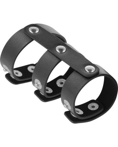 DARKNESS - DOUBLE ANNEAU DE PÉNIS ET TESTICULES EN CUIR RÉGLABLE