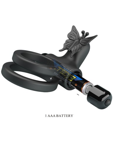 PRETTY LOVE - DOUBLE ANNEAU VIBRANT AVEC STIMULATEUR NOIR
