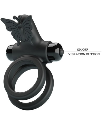 PRETTY LOVE - DOUBLE ANNEAU VIBRANT AVEC STIMULATEUR NOIR