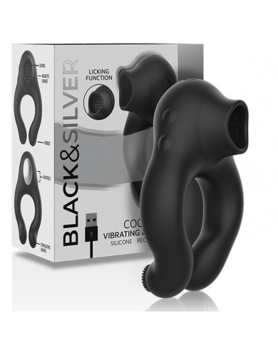 BLACK&SILVER - ANNEAU VIBRATEUR EN SILICONE 3 MOTEURS RECHARGEABLE NOIR
