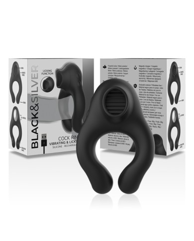 BLACK&SILVER - ANNEAU VIBRATEUR EN SILICONE 3 MOTEURS RECHARGEABLE NOIR