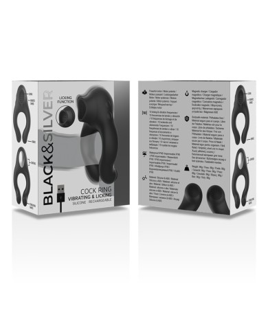 BLACK&SILVER - ANNEAU VIBRATEUR EN SILICONE 3 MOTEURS RECHARGEABLE NOIR