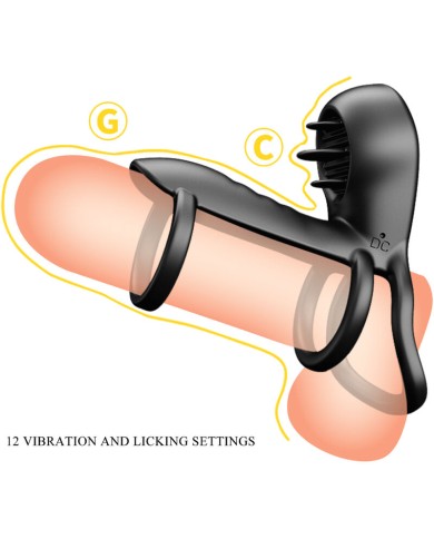 PRETTY LOVE - GAINE PÉNIS JAMMY 12 VIBRATIONS AVEC LANGUE EN SILICONE RECHARGEABLE