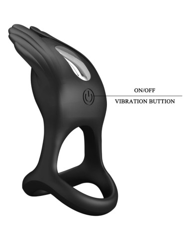 PRETTY LOVE - SILAS ANNEAU PÉNIS VIBRANT 7 VIBRATIONS SILICONE NOIR