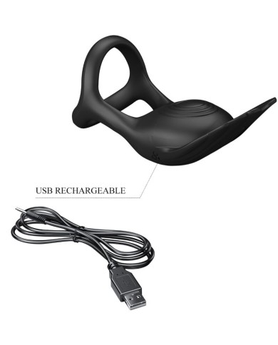 PRETTY LOVE - SILAS ANNEAU PÉNIS VIBRANT 7 VIBRATIONS SILICONE NOIR