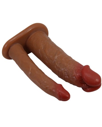 PRETTY LOVE - MANCHON DOUBLE PÉNIS YAIRON AVEC EXTENSION DE 4 CM MULÂTRE