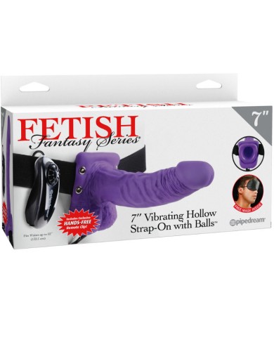 FETISH FANTASY SERIES - 7 STRAP-ON CREUX VIBRANT AVEC BILLES 17.8CM VIOLET