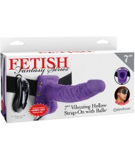FETISH FANTASY SERIES - 7 STRAP-ON CREUX VIBRANT AVEC BILLES 17.8CM VIOLET