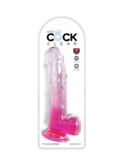 KING COCK - CLEAR GODE AVEC TESTICULES 20.3 CM ROSE