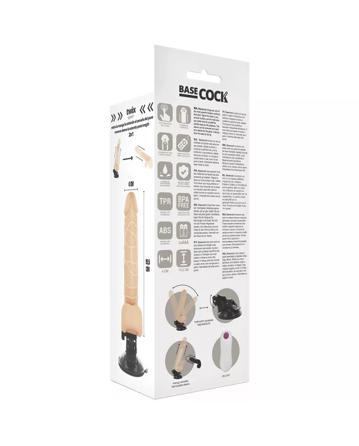 BASECOCK - VIBRATEUR RÉALISTE TÉLÉCOMMANDE NATUREL AVEC TESTICULES19.5 CM -O- 4 CM