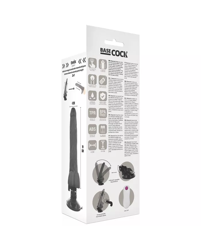 BASECOCK - VIBRATEUR RÉALISTE TÉLÉCOMMANDE NOIR 19 CM -O- 4 CM