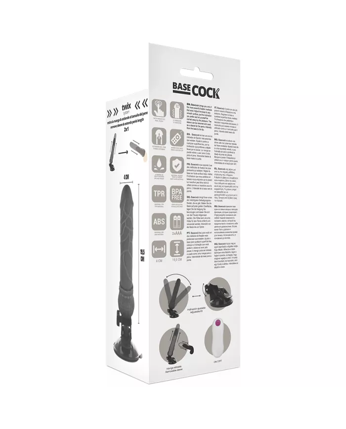 BASECOCK - VIBRATEUR RÉALISTE TÉLÉCOMMANDE NOIR 19.5 CM -O- 4 CM