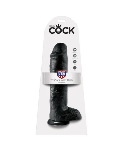 KING COCK - GODE NOIR AVEC BOULES 28 CM