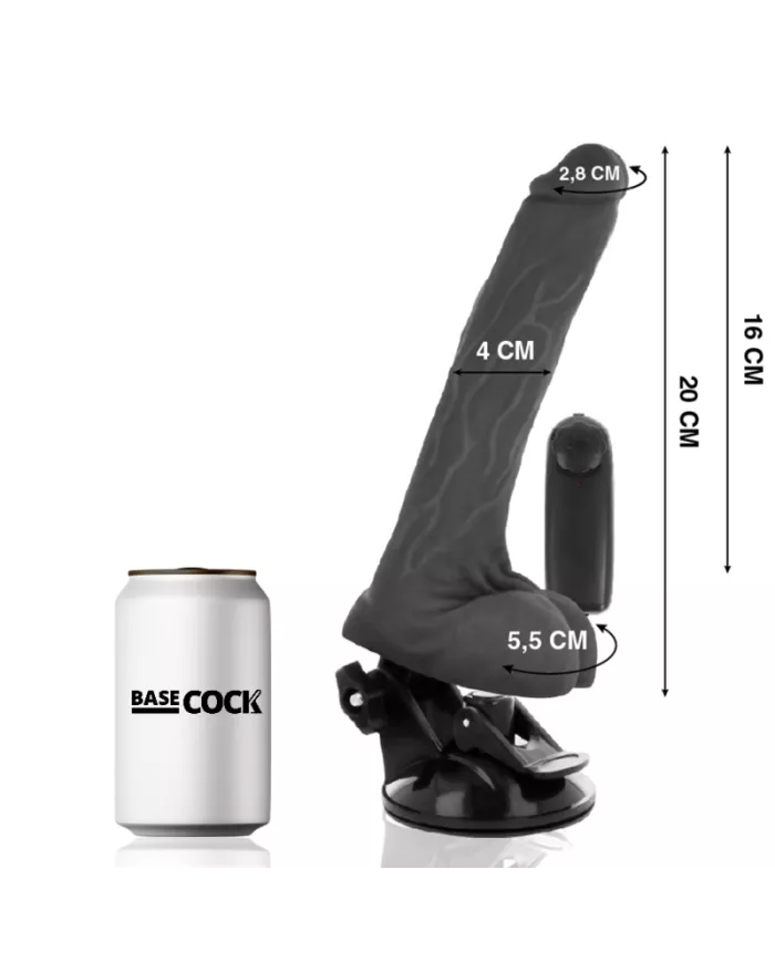 BASECOCK - VIBRATEUR RÉALISTE NOIR TÉLÉCOMMANDE AVEC TESTICULES 20 CM -O- 4 CM