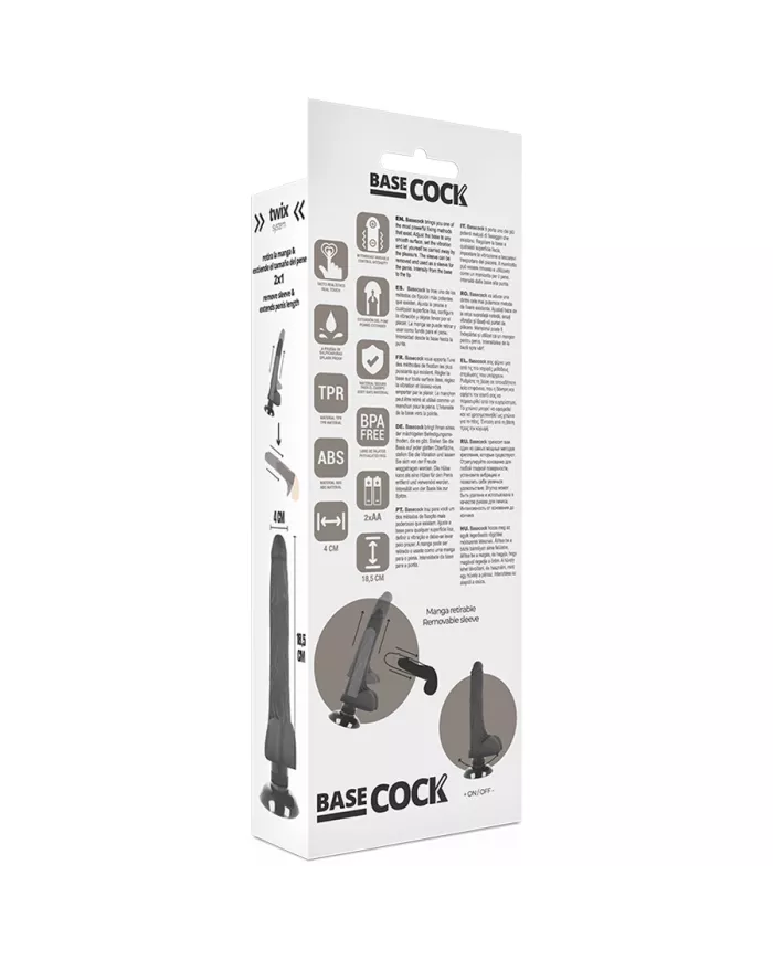 BASECOCK - VIBRATEUR RÉALISTE 2-1 NOIR 18.5 CM -O- 4 CM