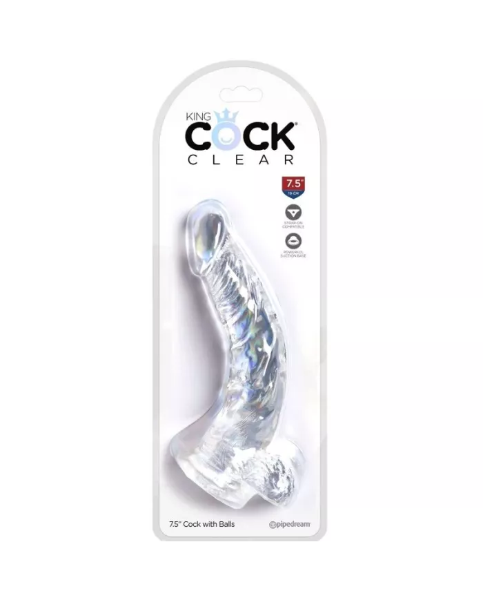 KING COCK - CLEAR PÉNIS COURBE RÉALISTE AVEC BOULES 16.5 CM TRANSPARENT