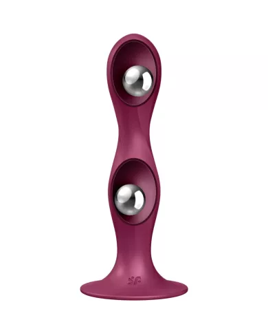 SATISFYER - GODE EN SILICONE DOUBLE BALL-R GRENAT
